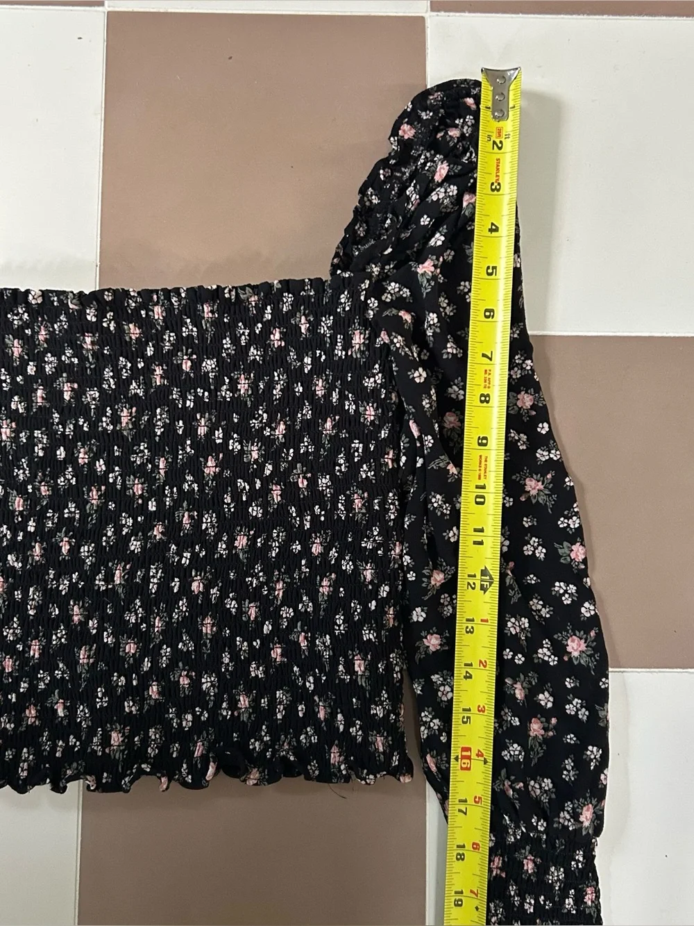 Reformation Pinto Smocked Floral Top Black Freesia Size S